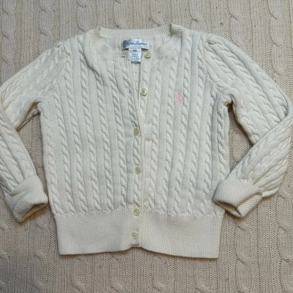 Ralph Lauren Cable Knit Cardigan sz 18 M Cream Sweater